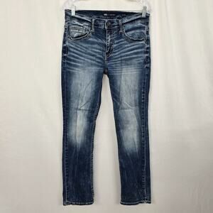 BKE Jake Straight Jeans Men's 30 x 30 (tag 31 x 32) Blue Whiskering Dark Wash